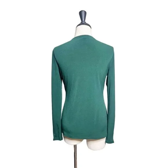 Carmen Marc Valvo Long Sleeve Embellished Green Shirt Blouse XSmall - Picture 3 of 4